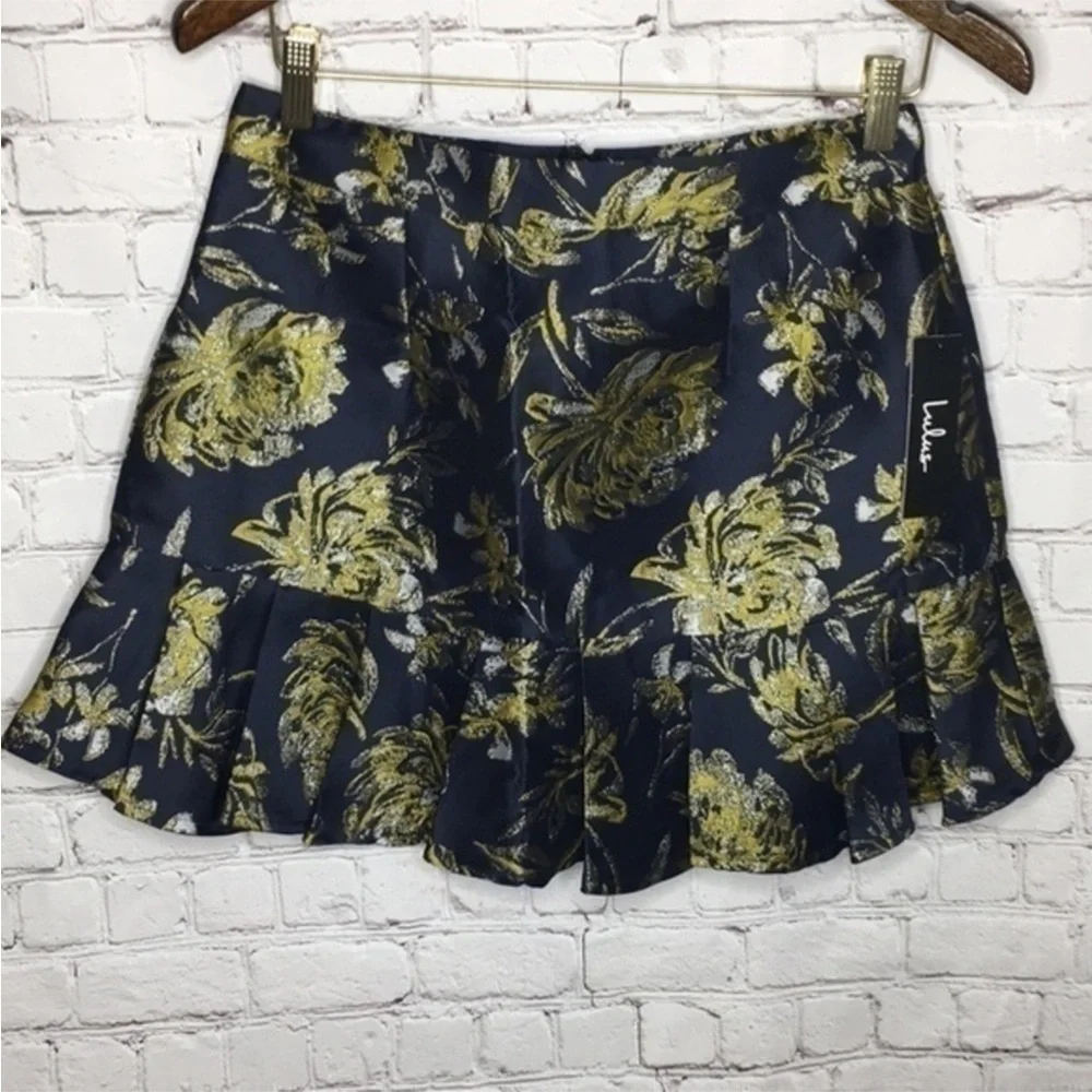 Lulus Navy Moment to remember jacquard trumpet mini skirt